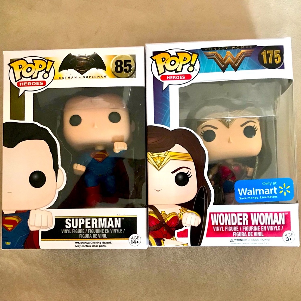 Superman and Wonder Woman Pop Figures